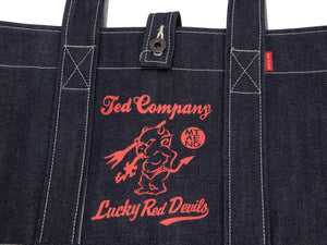 Tedman Denim Tote Bag Men's Casual Lucky Devil Graphic Jean Handbag TDBG-1100 Indigo x Red