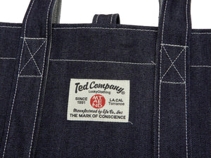Tedman Denim Tote Bag Men's Casual Lucky Devil Graphic Jean Handbag TDBG-1100 Indigo x Red