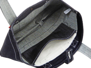 Tedman Denim Tote Bag Men's Casual Lucky Devil Graphic Jean Handbag TDBG-1100 Indigo x Red