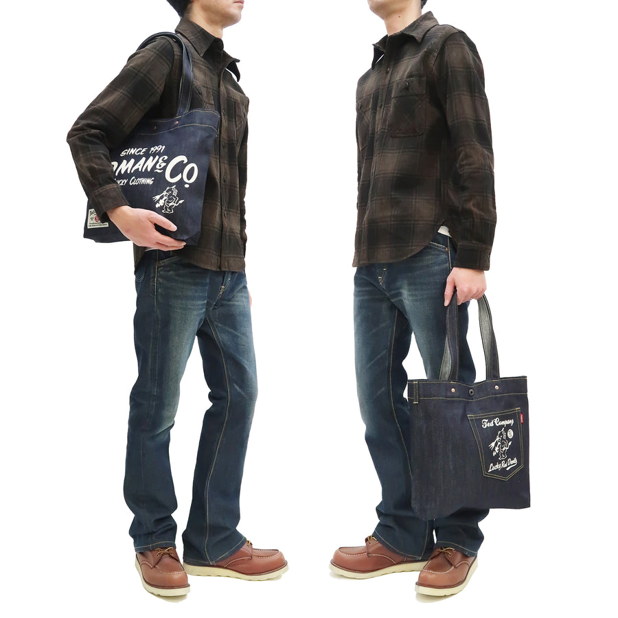 Tedman Denim Tote Bag Men's Casual Lucky Devil Graphic Jean Handbag TDBG-1300 Indigo Denim/White Printing