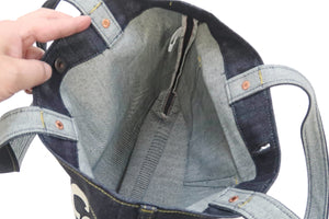Tedman Denim Tote Bag Men's Casual Lucky Devil Graphic Jean Handbag TDBG-1300 Indigo Denim/White Printing