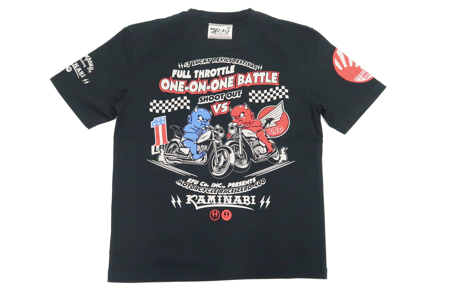 Tedman T-shirt Men's Kaminari x Lucky Devil Motorcycle Graphic Short Sleeve Tee TDKMT-17 Black