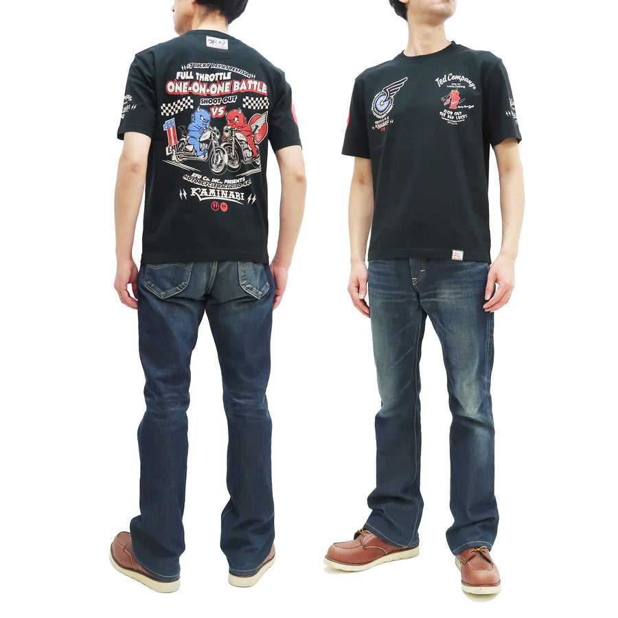 Tedman T-shirt Men's Kaminari x Lucky Devil Motorcycle Graphic Short Sleeve Tee TDKMT-17 Black