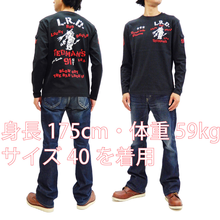 Tedman T-Shirt Men's Lucky Devil Stencil Style Graphic Long Sleeve Tee TDLS-336
