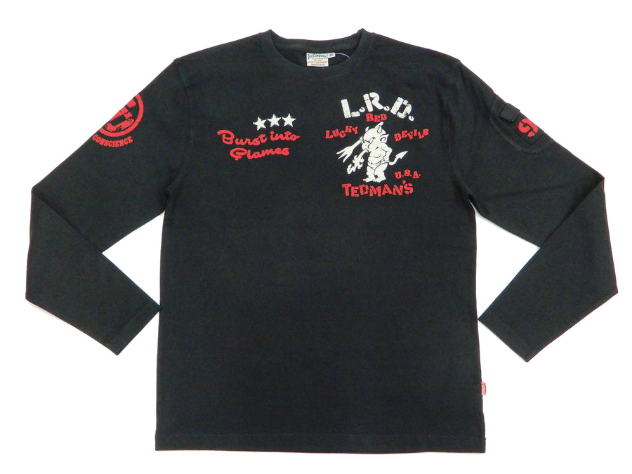 Tedman T-Shirt Men's Lucky Devil Stencil Style Graphic Long Sleeve Tee TDLS-336