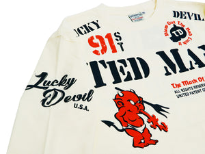 Tedman T-Shirt Men's Lucky Red Devil Branded Logo Graphic Long Sleeve Tee TDLS-338 Off-White