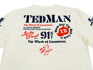 Tedman T-Shirt Men's Lucky Red Devil Branded Logo Graphic Long Sleeve Tee TDLS-338 Off-White