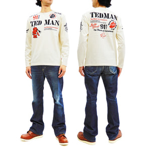 Tedman T-Shirt Men's Lucky Red Devil Branded Logo Graphic Long Sleeve Tee TDLS-338 Off-White