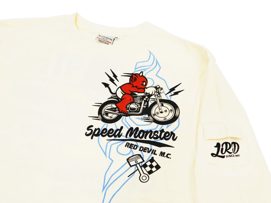 Tedman T-Shirt Men's Lucky Devil Motorcycle Graphic Long Sleeve Tee TDLS-341 Off-White