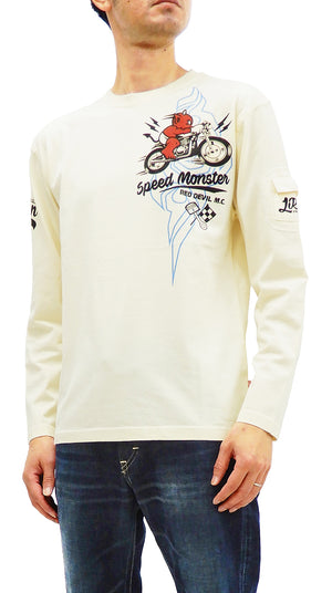 Tedman T-Shirt Men's Lucky Devil Motorcycle Graphic Long Sleeve Tee TDLS-341 Off-White