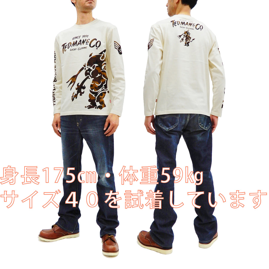 Tedman T-Shirt Men's Lucky Devil Graphic Long Sleeve Tee TDLS-344 Off-White