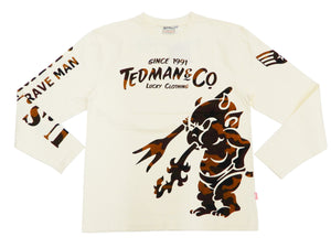 Tedman T-Shirt Men's Lucky Devil Graphic Long Sleeve Tee TDLS-344 Off-White