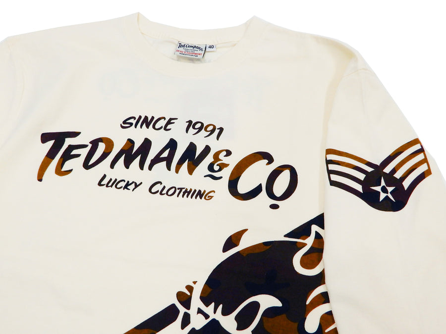Tedman T-Shirt Men's Lucky Devil Graphic Long Sleeve Tee TDLS-344 Off-White