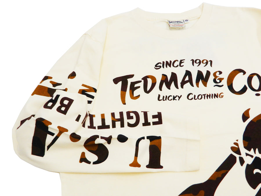 Tedman T-Shirt Men's Lucky Devil Graphic Long Sleeve Tee TDLS-344 Off-White