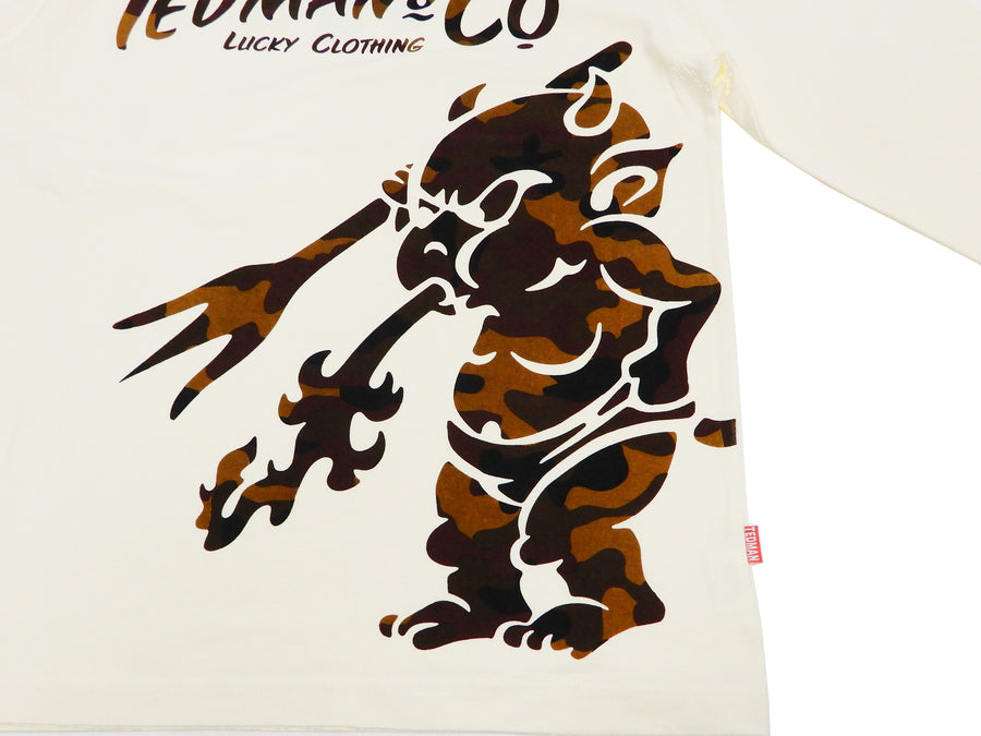 Tedman T-Shirt Men's Lucky Devil Graphic Long Sleeve Tee TDLS-344 Off-White