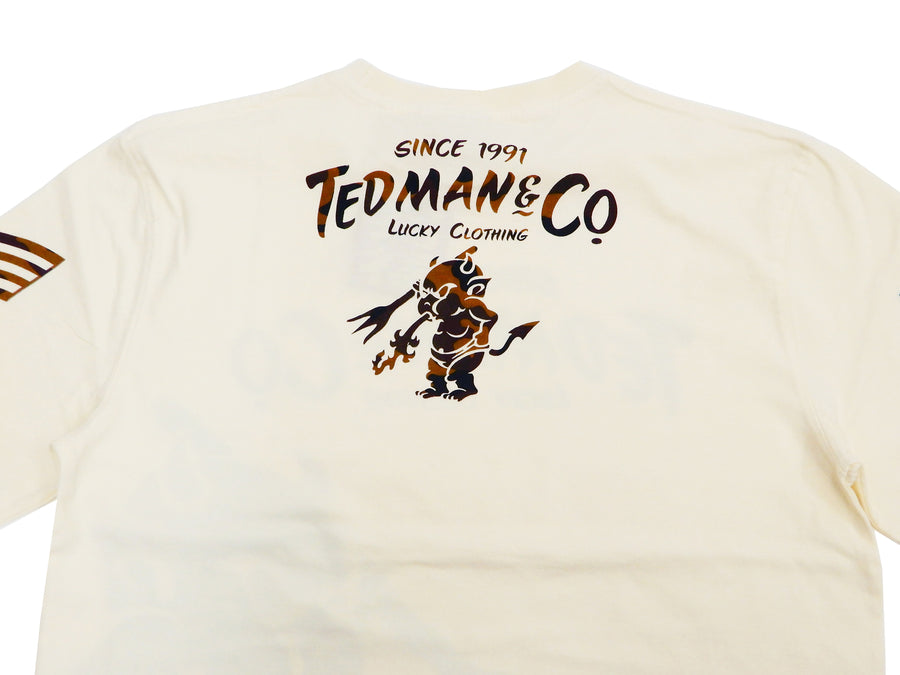 Tedman T-Shirt Men's Lucky Devil Graphic Long Sleeve Tee TDLS-344 Off-White
