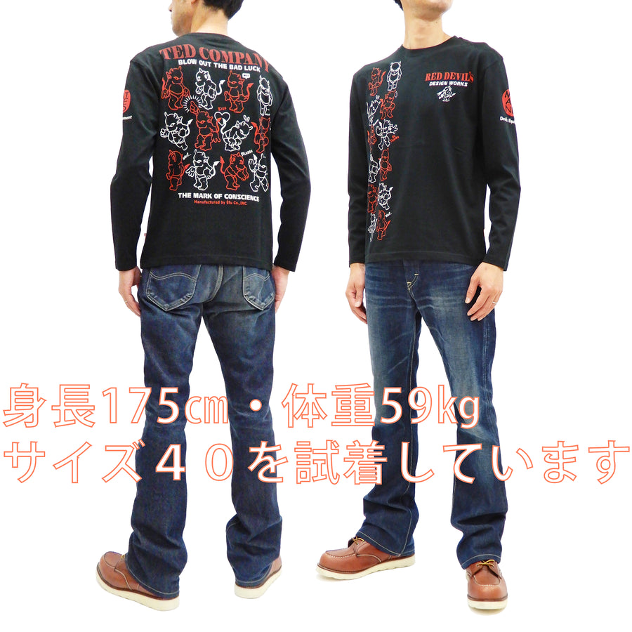 Tedman T-Shirt Men's Lucky Devil Graphic Long Sleeve Tee TDLS-345 Black