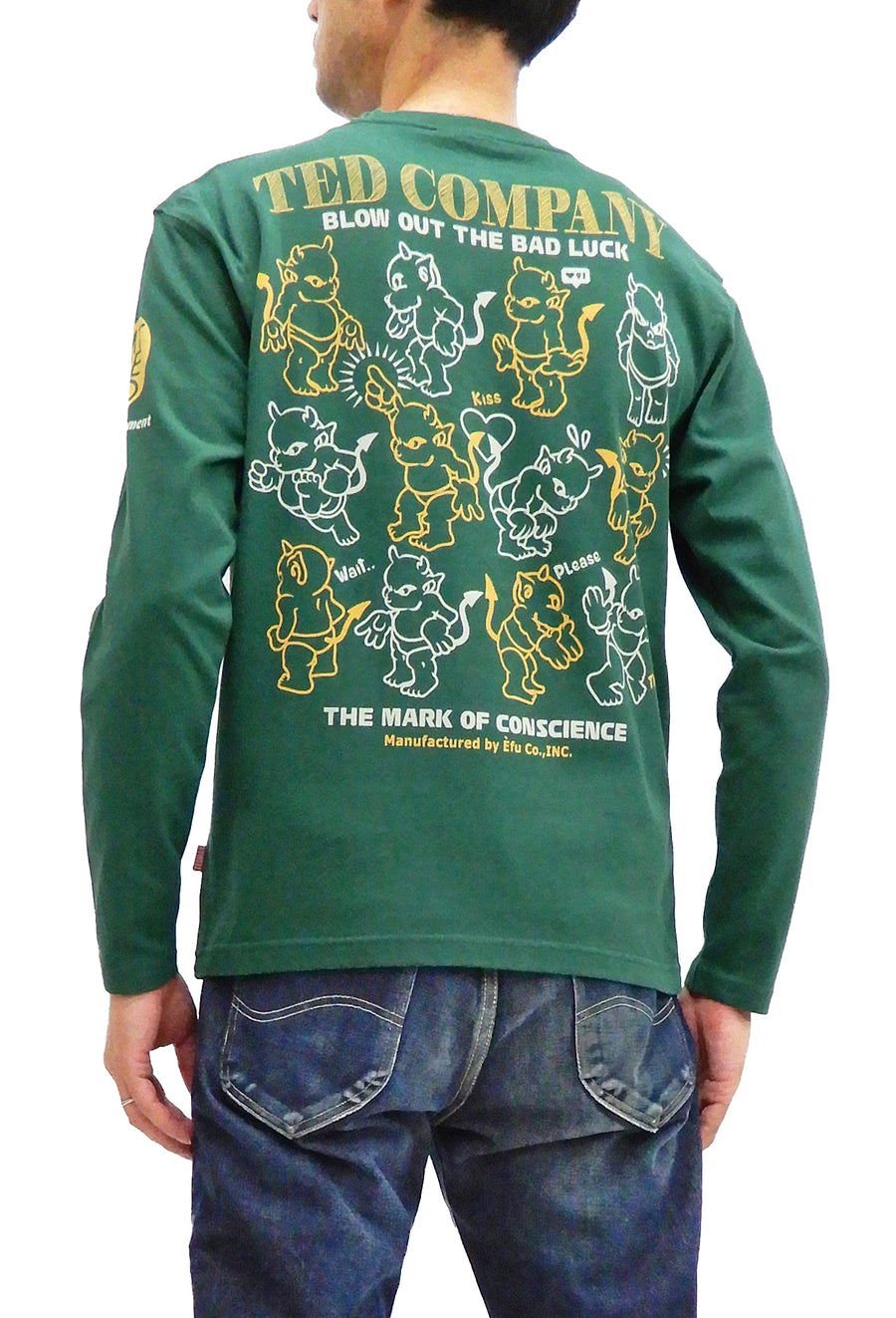 Tedman T-Shirt Men's Lucky Devil Graphic Long Sleeve Tee TDLS-345 Green