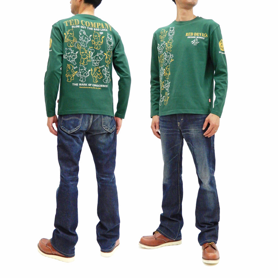 Tedman T-Shirt Men's Lucky Devil Graphic Long Sleeve Tee TDLS-345 Green
