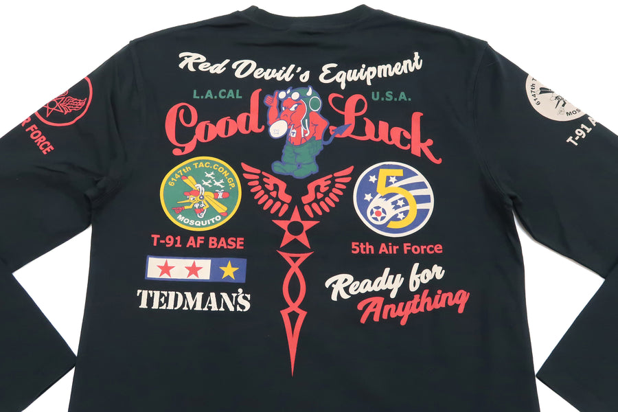 Tedman T-Shirt Men's Lucky Devil Military Graphic Long Sleeve Tee Efu-Shokai TDLS-349 Black