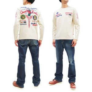 Tedman T-Shirt Men's Lucky Devil Military Graphic Long Sleeve Tee Efu-Shokai TDLS-349 Off-White