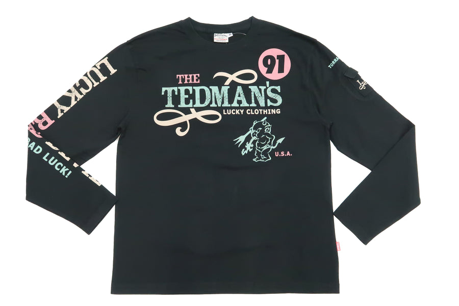Tedman T-Shirt Men's Lucky Devil Graphic Long Sleeve Tee Efu-Shokai TDLS-350 Black