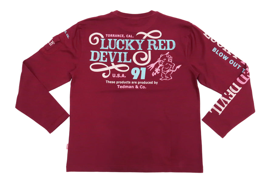 Tedman T-Shirt Men's Lucky Devil Graphic Long Sleeve Tee Efu-Shokai TDLS-350 Wine-Red