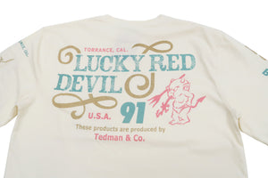 Tedman T-Shirt Men's Lucky Devil Graphic Long Sleeve Tee Efu-Shokai TDLS-350 Off-White