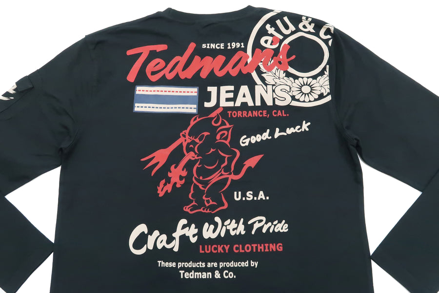 Tedman T-Shirt Men's Lucky Devil Graphic Long Sleeve Tee Efu-Shokai TDLS-351 Black