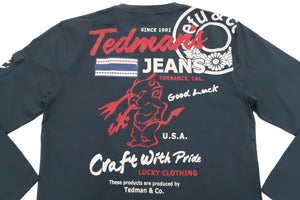 Tedman T-Shirt Men's Lucky Devil Graphic Long Sleeve Tee Efu-Shokai TDLS-351 Faded-Navy-Blue