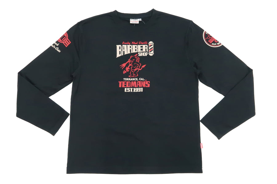 Tedman T-Shirt Men's Lucky Devil Barbershop Graphic Long Sleeve Tee Efu-Shokai TDLS-352 Black