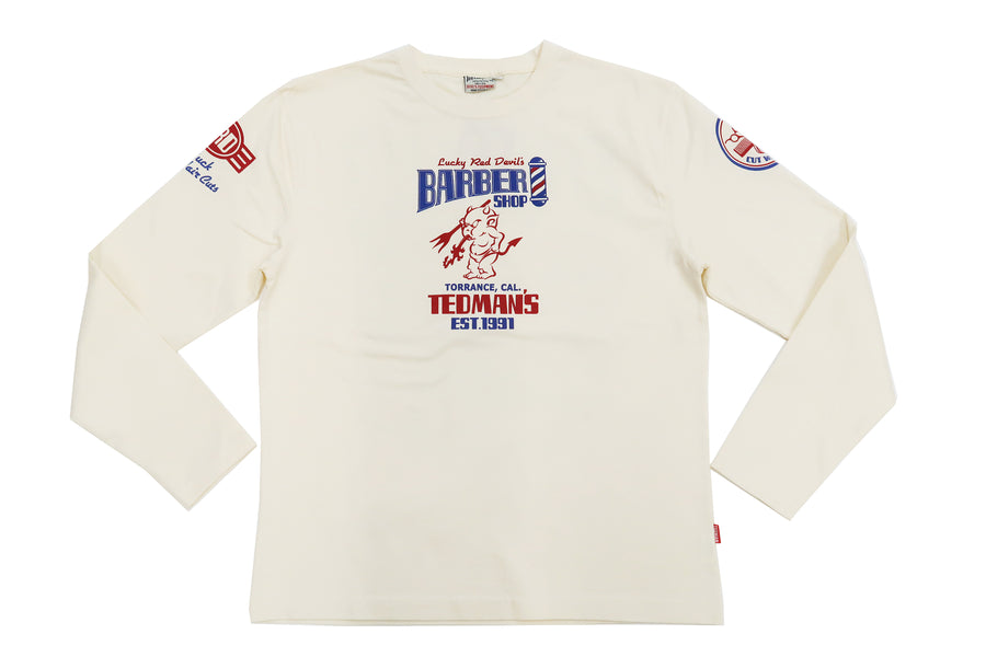 Tedman T-Shirt Men's Lucky Devil Barbershop Graphic Long Sleeve Tee Efu-Shokai TDLS-352 Off-White