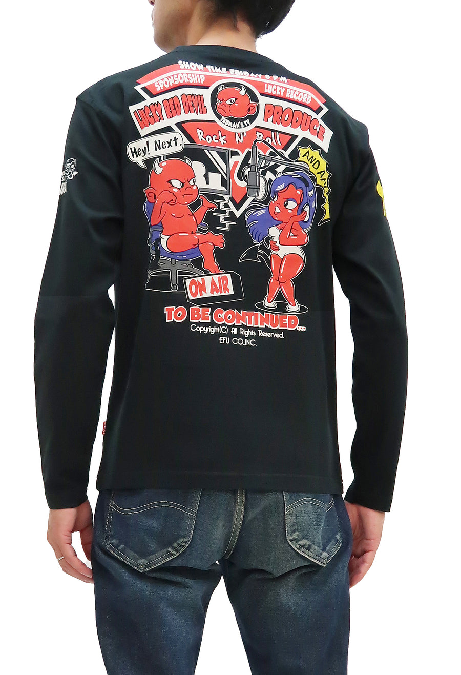 Tedman T-Shirt Men's Lucky Devil Graphic Long Sleeve Tee Efu-Shokai TDLS-353 Black