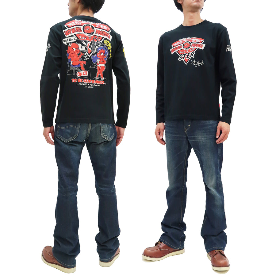 Tedman T-Shirt Men's Lucky Devil Graphic Long Sleeve Tee Efu-Shokai TDLS-353 Black