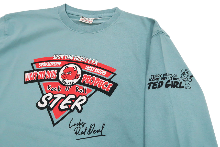 Tedman T-Shirt Men's Lucky Devil Graphic Long Sleeve Tee Efu-Shokai TDLS-353 Blue-Green