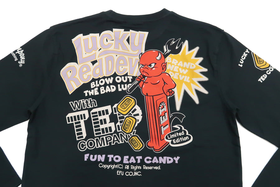 Tedman T-Shirt Men's Lucky Devil Graphic Long Sleeve Tee Efu-Shokai TDLS-354 Black