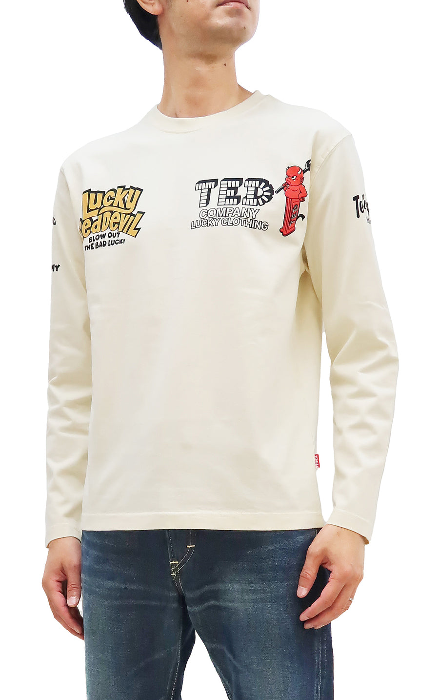 Tedman T-Shirt Men's Lucky Devil Graphic Long Sleeve Tee Efu-Shokai TDLS-354 Off-White