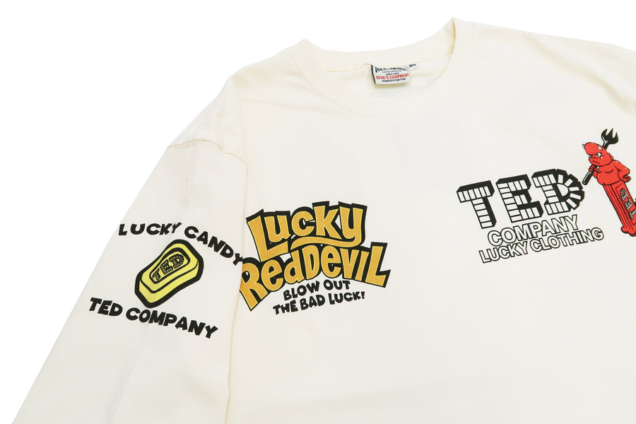 Tedman T-Shirt Men's Lucky Devil Graphic Long Sleeve Tee Efu-Shokai TDLS-354 Off-White