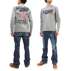 Tedman T-Shirt Men's Lucky Devil Logo Graphic Long Sleeve Tee Efu-Shokai TDLS-355 Ash-Gray