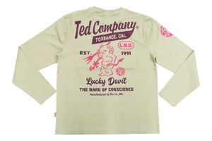 Tedman T-Shirt Men's Lucky Devil Logo Graphic Long Sleeve Tee Efu-Shokai TDLS-355 Beige