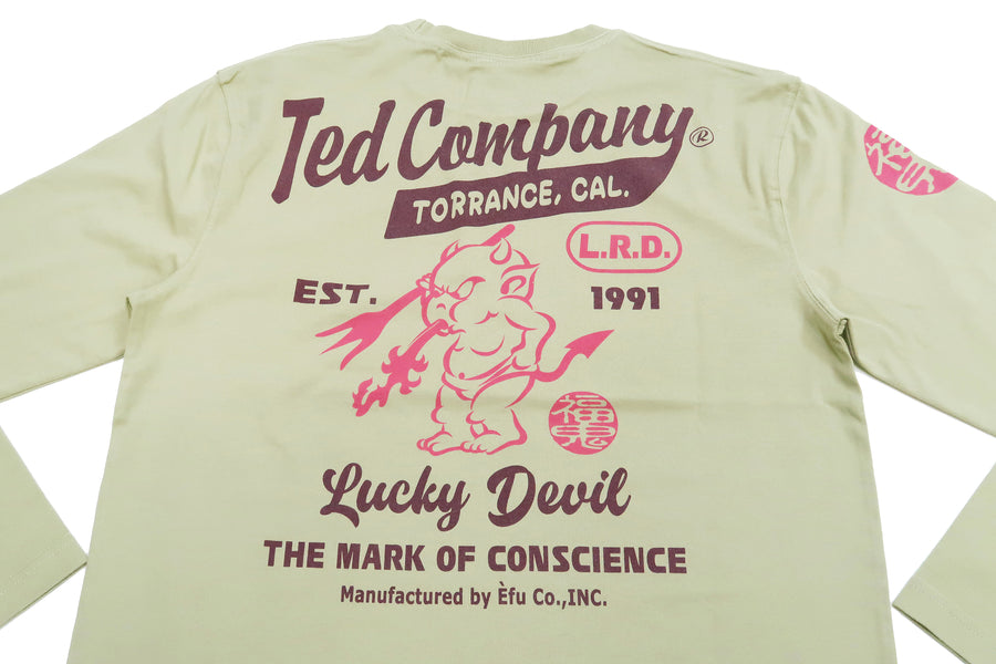Tedman T-Shirt Men's Lucky Devil Logo Graphic Long Sleeve Tee Efu-Shokai TDLS-355 Beige