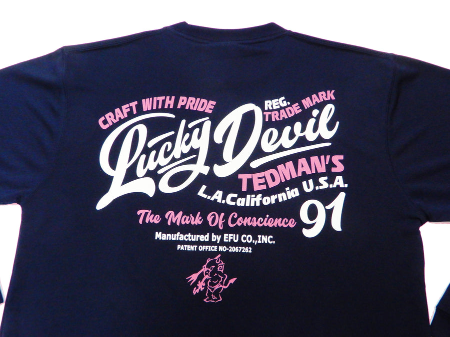 Tedman Quick Dry T-shirt Men's Lucky Devil Graphic Long Sleeve Tee TDRYLT-300 Dark-Blue