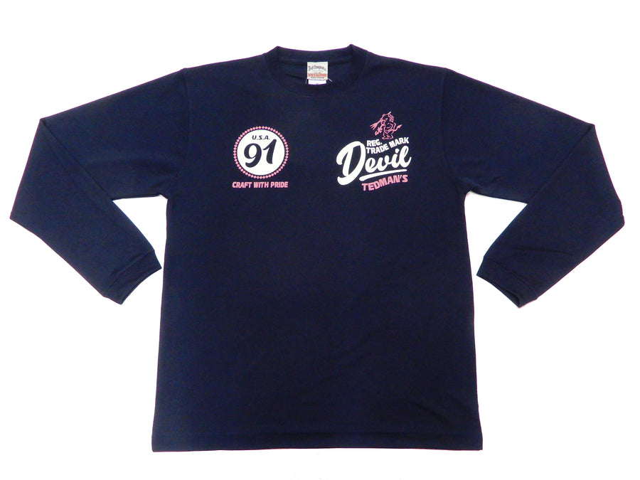 Tedman Quick Dry T-shirt Men's Lucky Devil Graphic Long Sleeve Tee TDRYLT-300 Dark-Blue