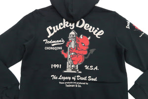 Tedman Pullover Hoodie Men's Lucky Devil Graphic Printed Hooded Sweatshirt TDSP-152 Black