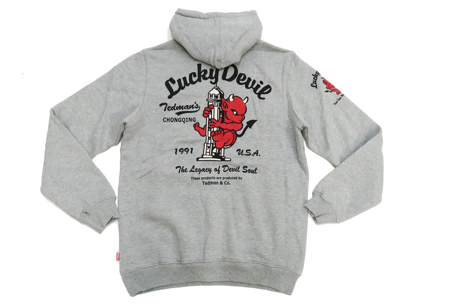 Tedman Pullover Hoodie Men's Lucky Devil Graphic Printed Hooded Sweatshirt TDSP-152 Ash-Gray
