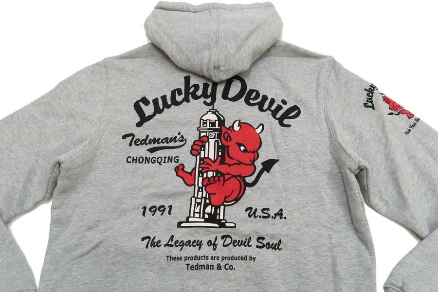 Tedman Pullover Hoodie Men's Lucky Devil Graphic Printed Hooded Sweatshirt TDSP-152 Ash-Gray