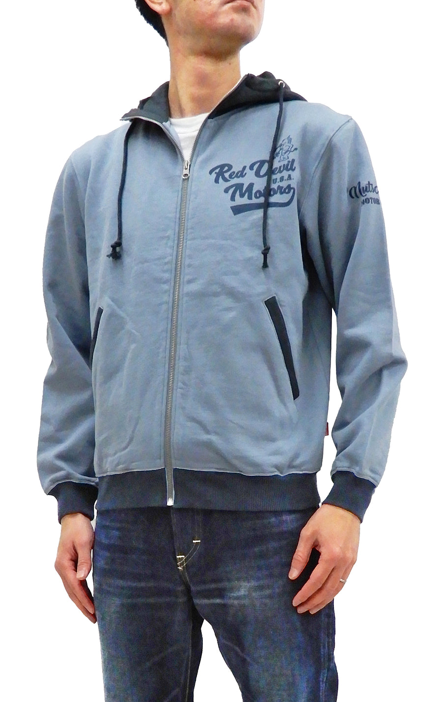 Tedman Full Zip Hoodie Men's Graphic Printed Zip-Up Hooded Sweatshirt TDSP-155 Faded-Saxe-Blue/Faded-Navy-Blue