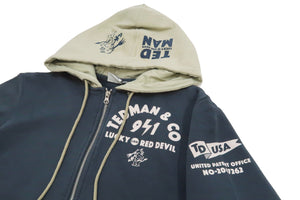 Tedman Full Zip Hoodie Men's Graphic Printed Zip-Up Hooded Sweatshirt TDSP-157 Navy-Blue/Beige
