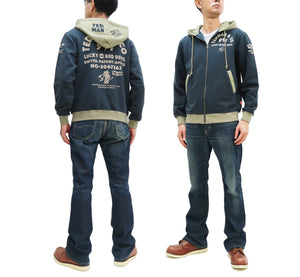 Tedman Full Zip Hoodie Men's Graphic Printed Zip-Up Hooded Sweatshirt TDSP-157 Navy-Blue/Beige