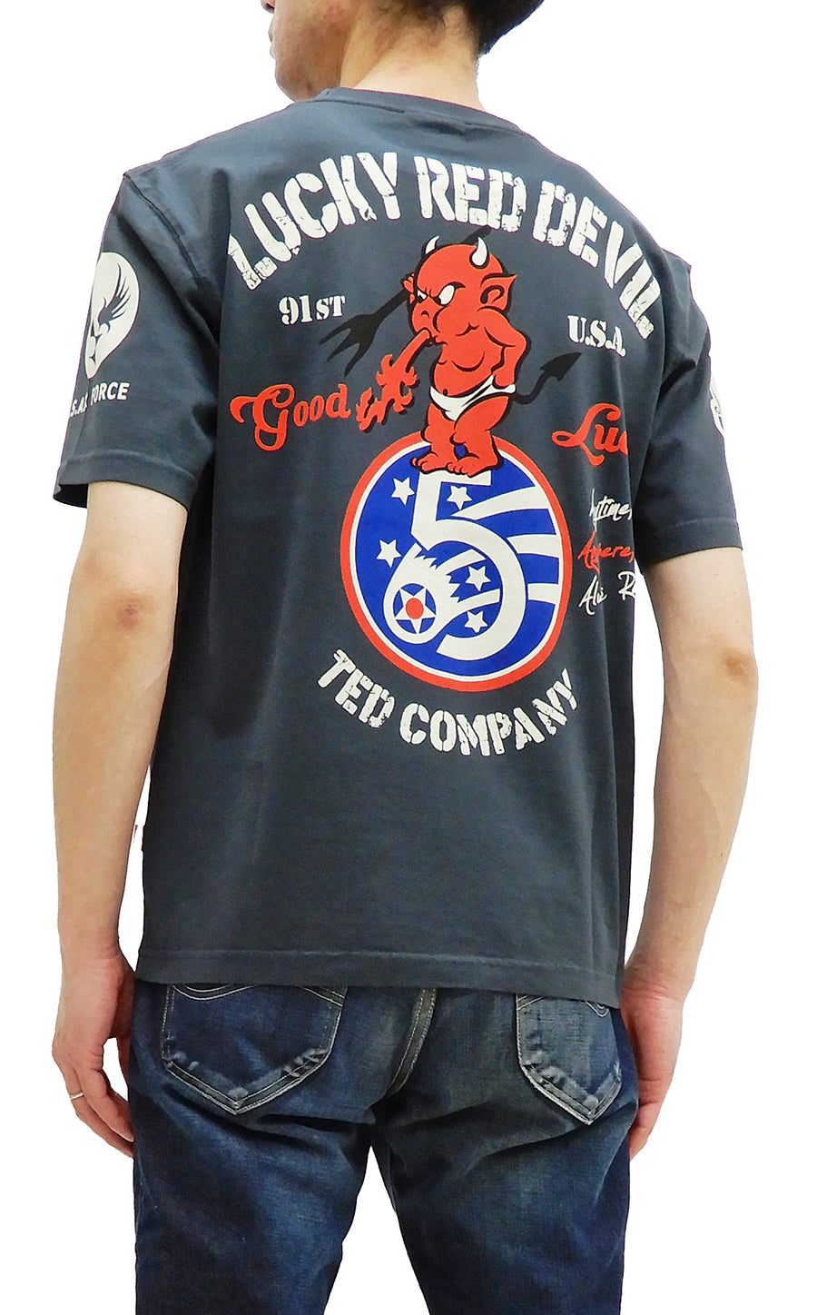 Tedman T-Shirt Men's Lucky Devil Military Graphic Short Sleeve Tee TDSS-527 Navy-Blue